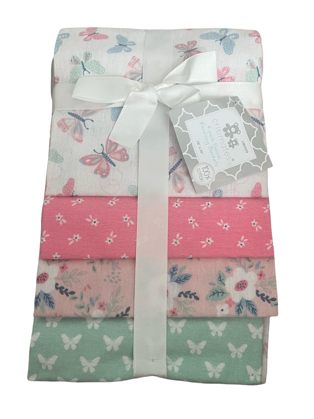 Cribmates Butterfly & Floral Muslin Baby Blanket Set - Pink, Green, White